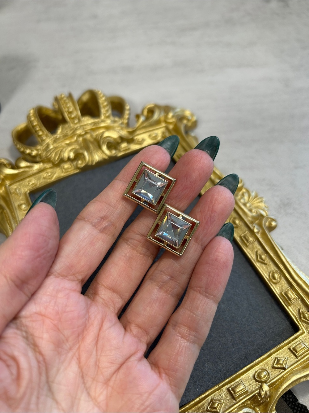 Vintage Avon Gold-Tone Square Crystal Stud Earrings